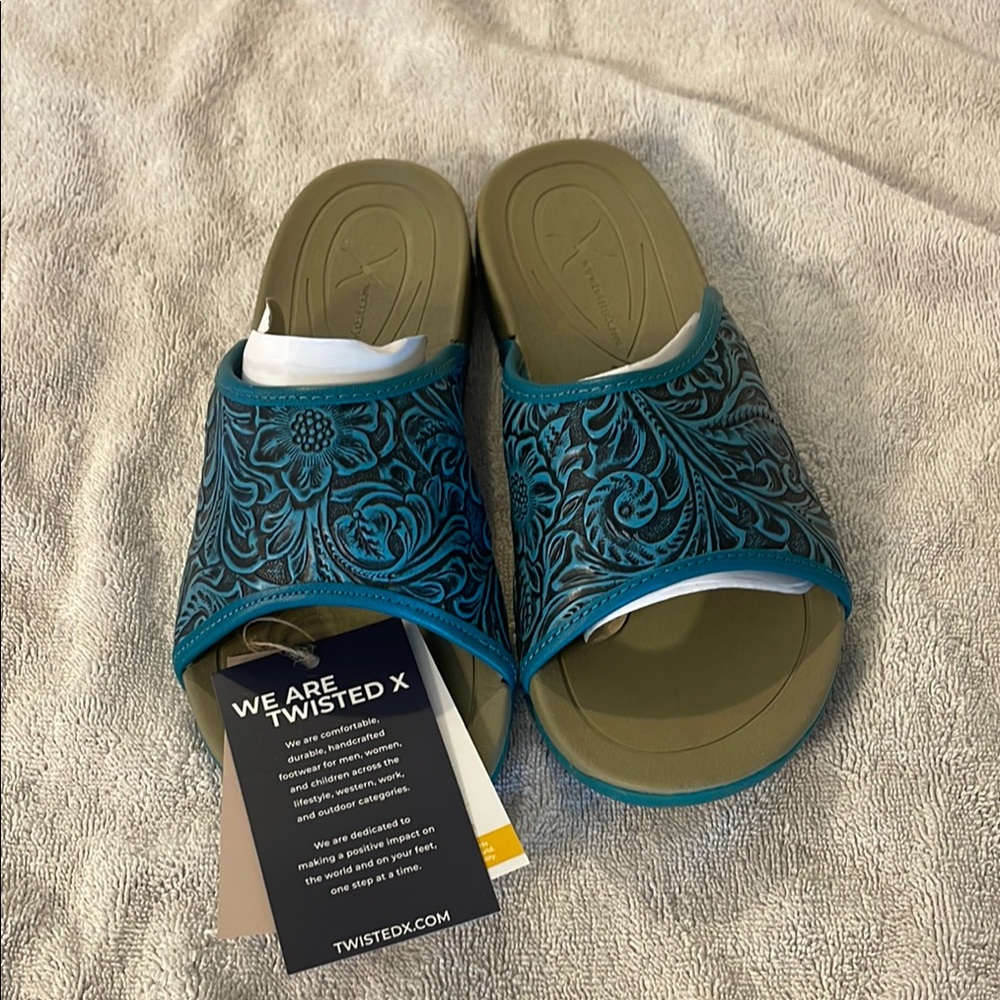 Twisted X Teal and Gray Floral Slides